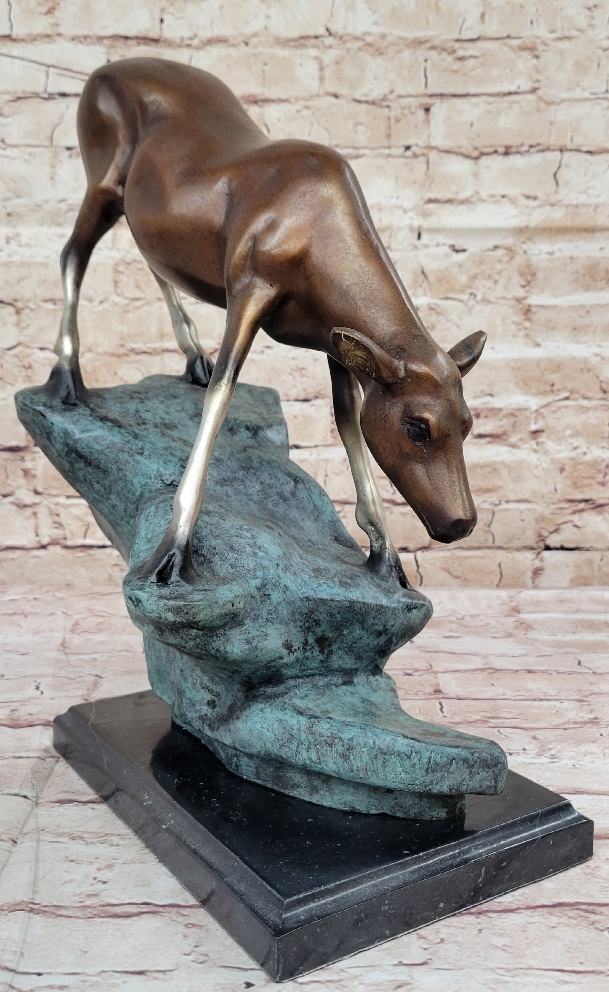 Limned Edition Bronze Deer – Graceful Doe Drinking Water