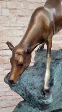 Limned Edition Bronze Deer – Graceful Doe Drinking Water