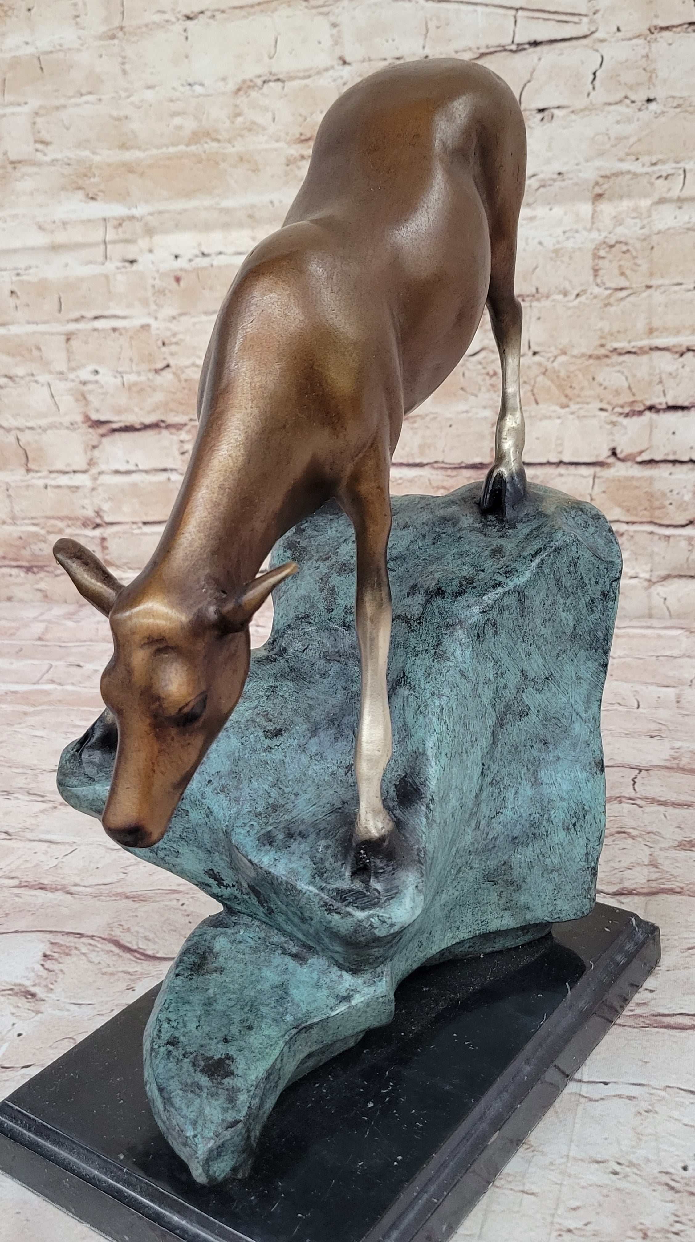 Limned Edition Bronze Deer – Graceful Doe Drinking Water