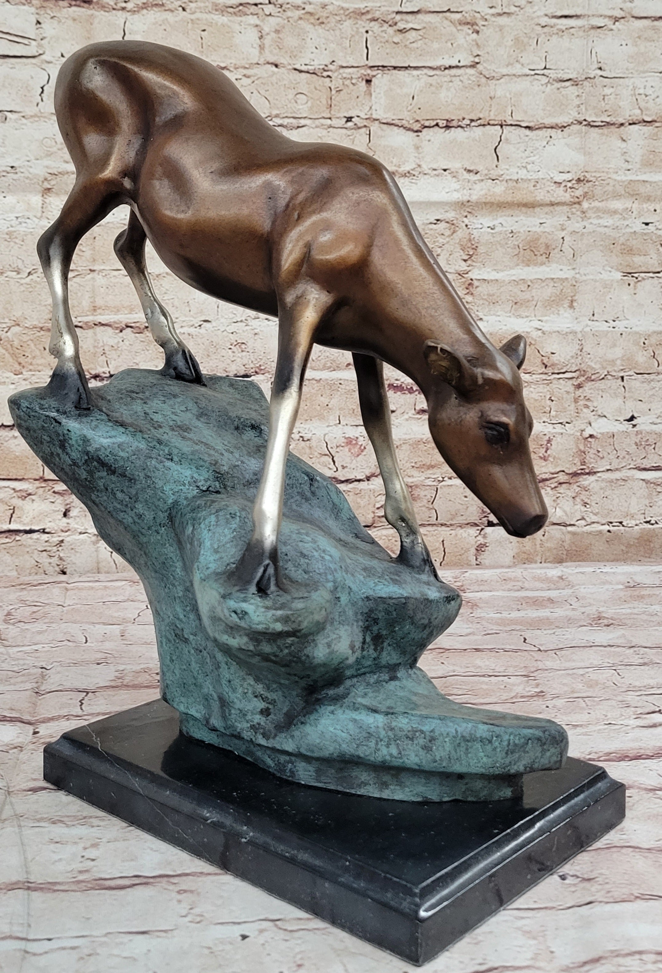 Limned Edition Bronze Deer – Graceful Doe Drinking Water