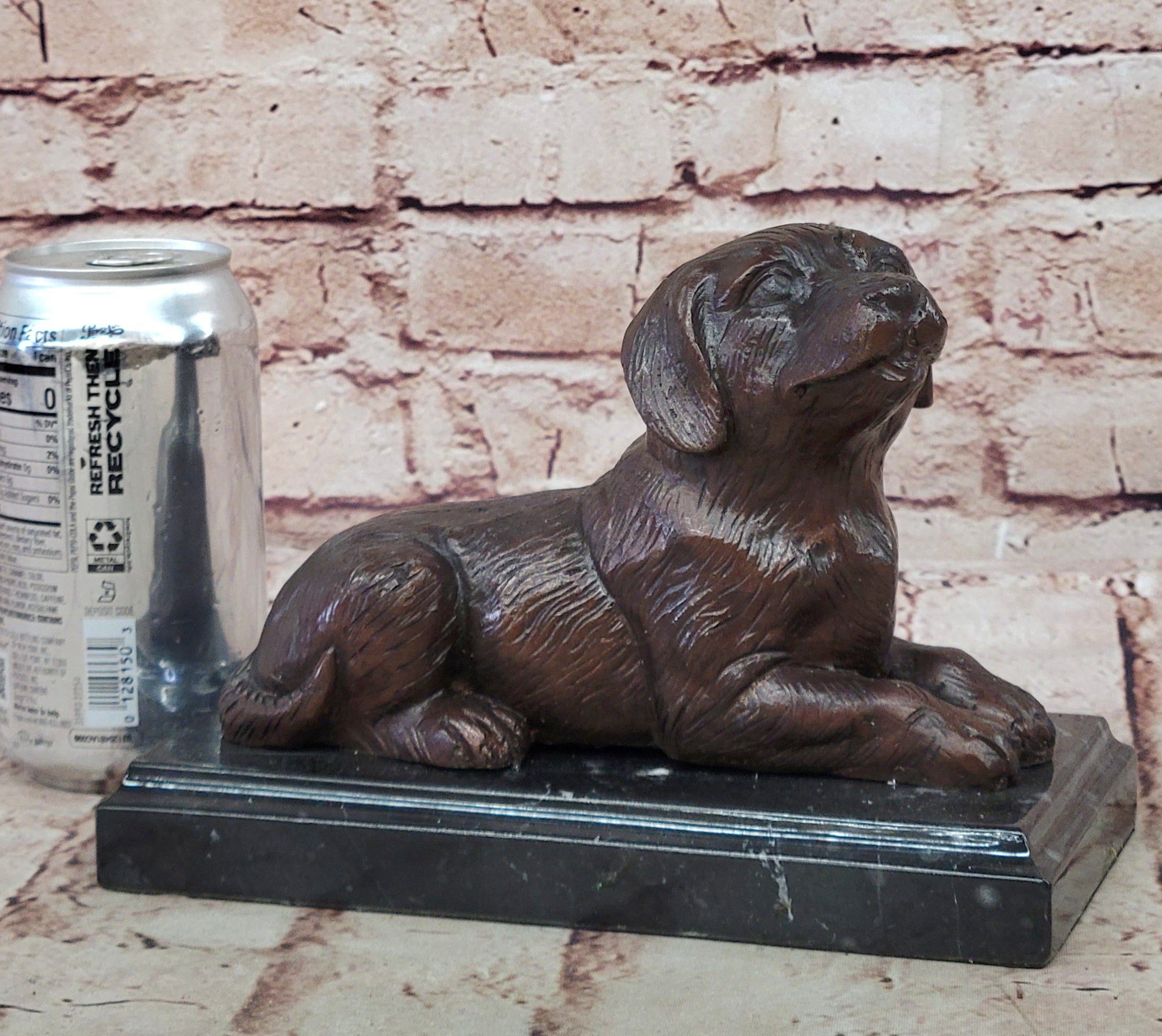 Bronze Puppy Sculpture on Marble Base