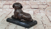 Bronze Puppy Sculpture on Marble Base