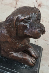 Bronze Puppy Sculpture on Marble Base