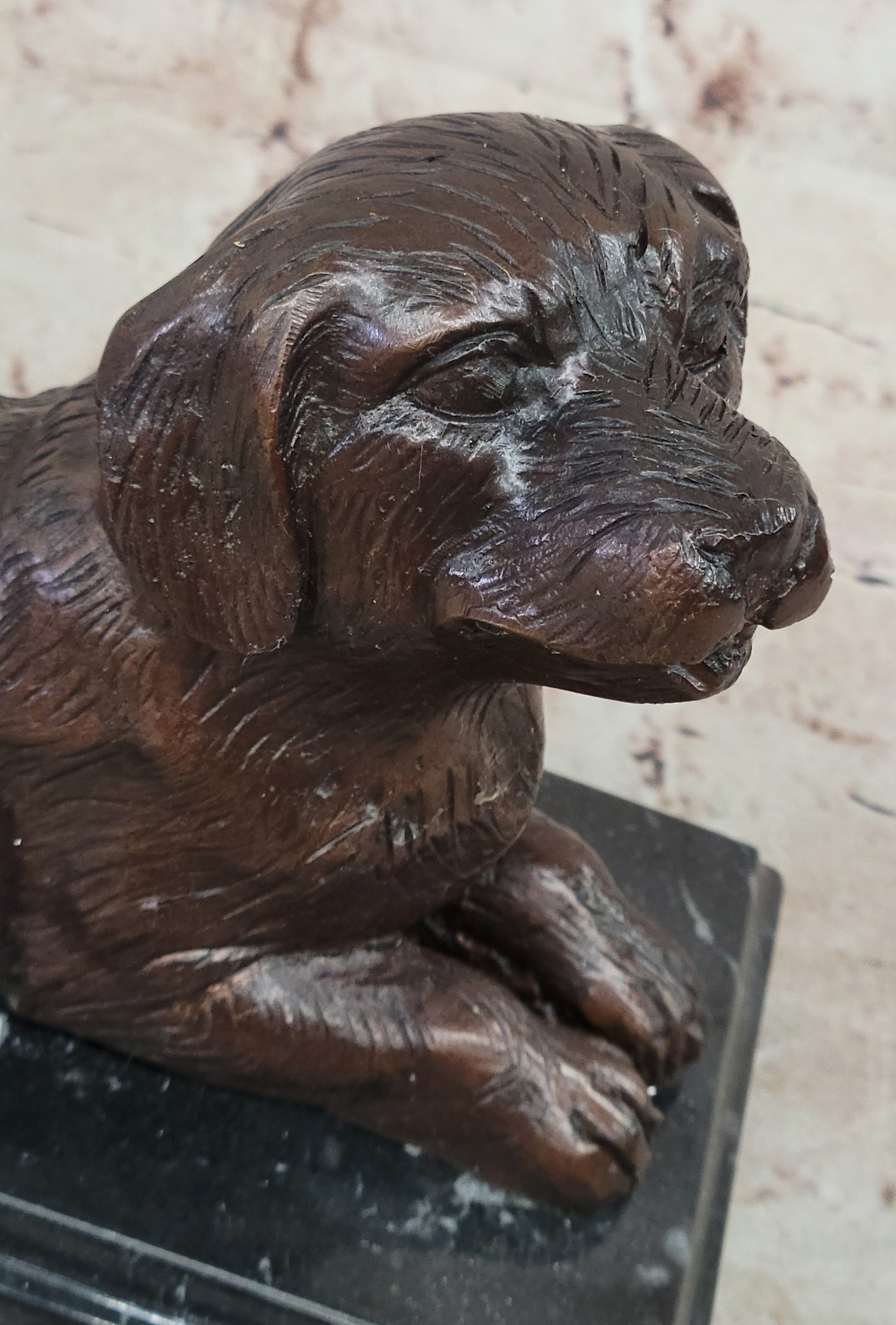 Bronze Puppy Sculpture on Marble Base