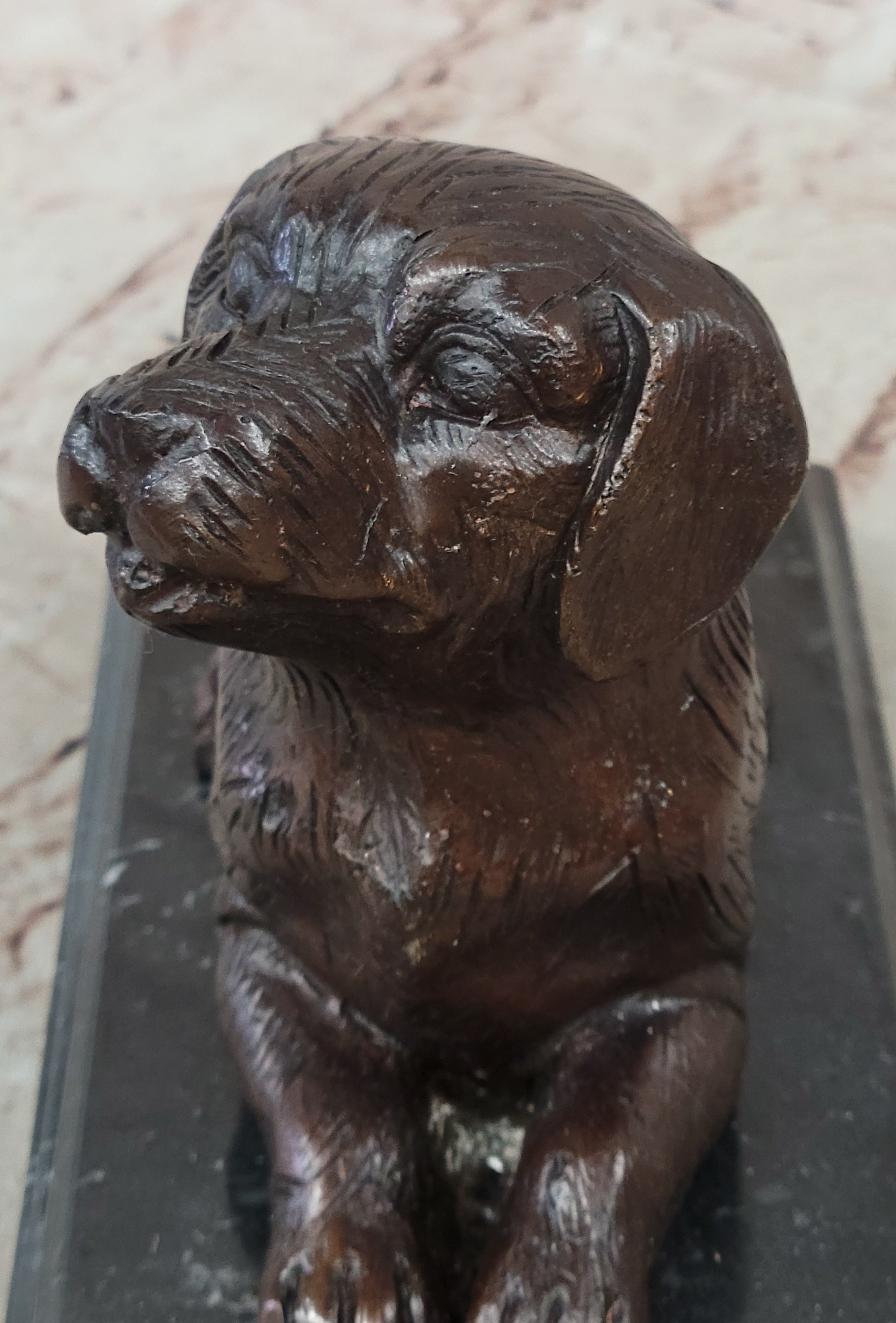Bronze Puppy Sculpture on Marble Base
