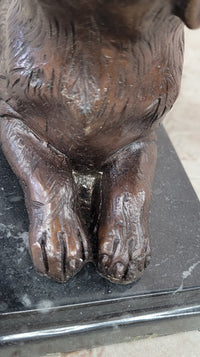 Bronze Puppy Sculpture on Marble Base
