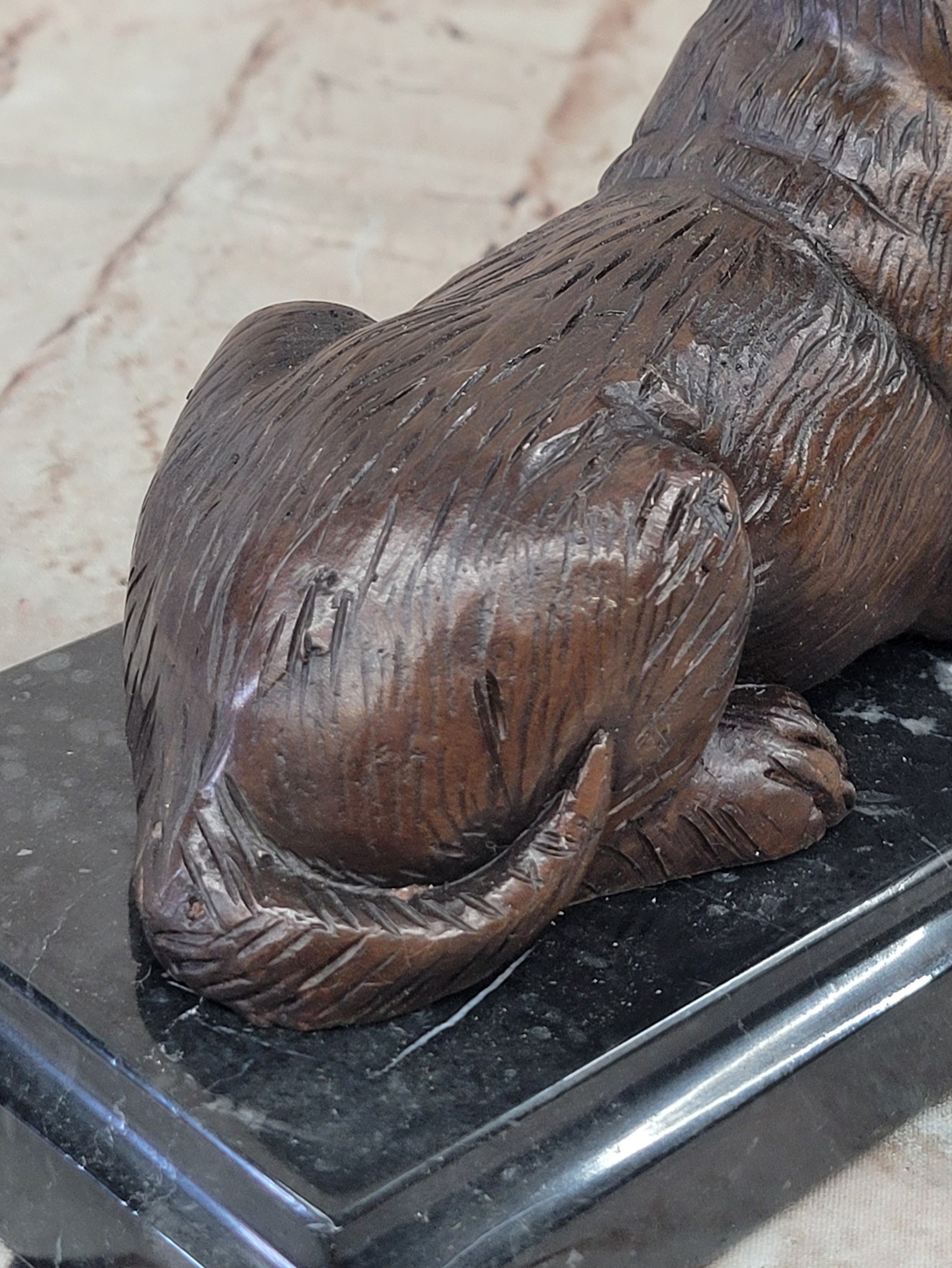 Bronze Puppy Sculpture on Marble Base