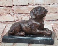 Bronze Puppy Sculpture on Marble Base