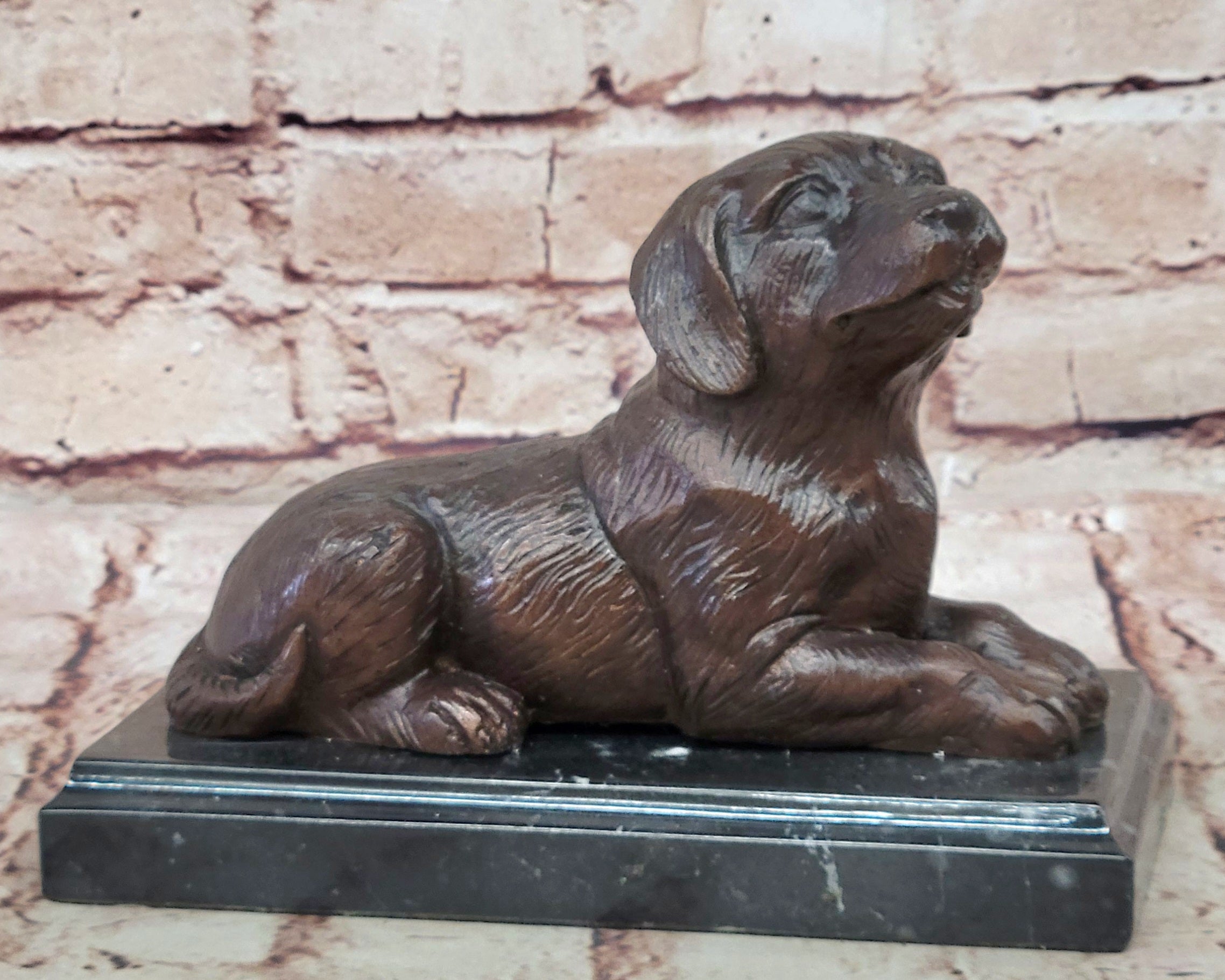 Bronze Puppy Sculpture on Marble Base
