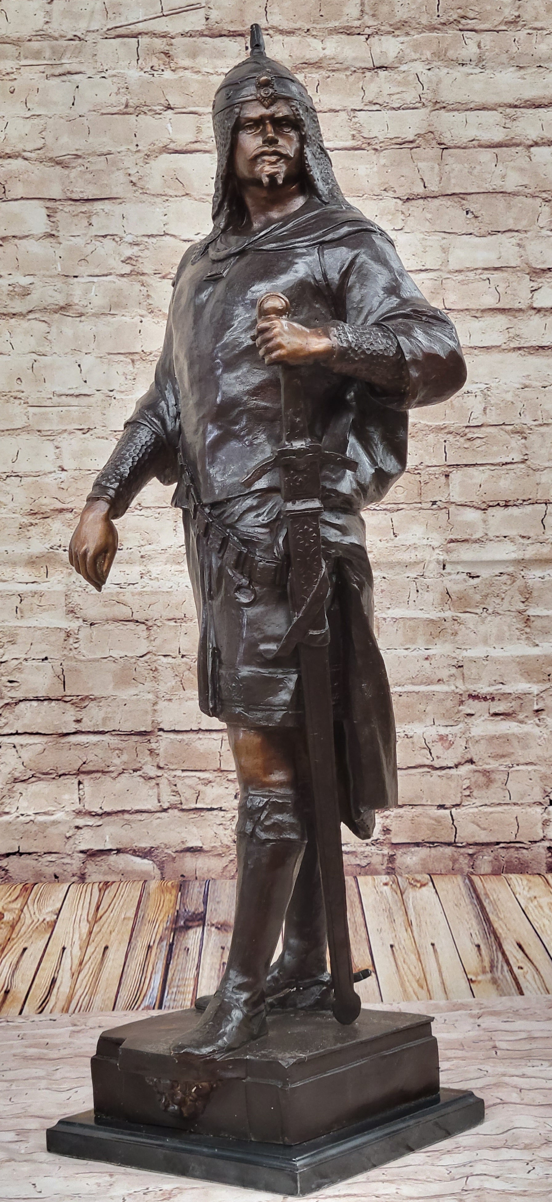 Turkish Arabian Man Warrior w/ Sword Bronze 37" x 15"