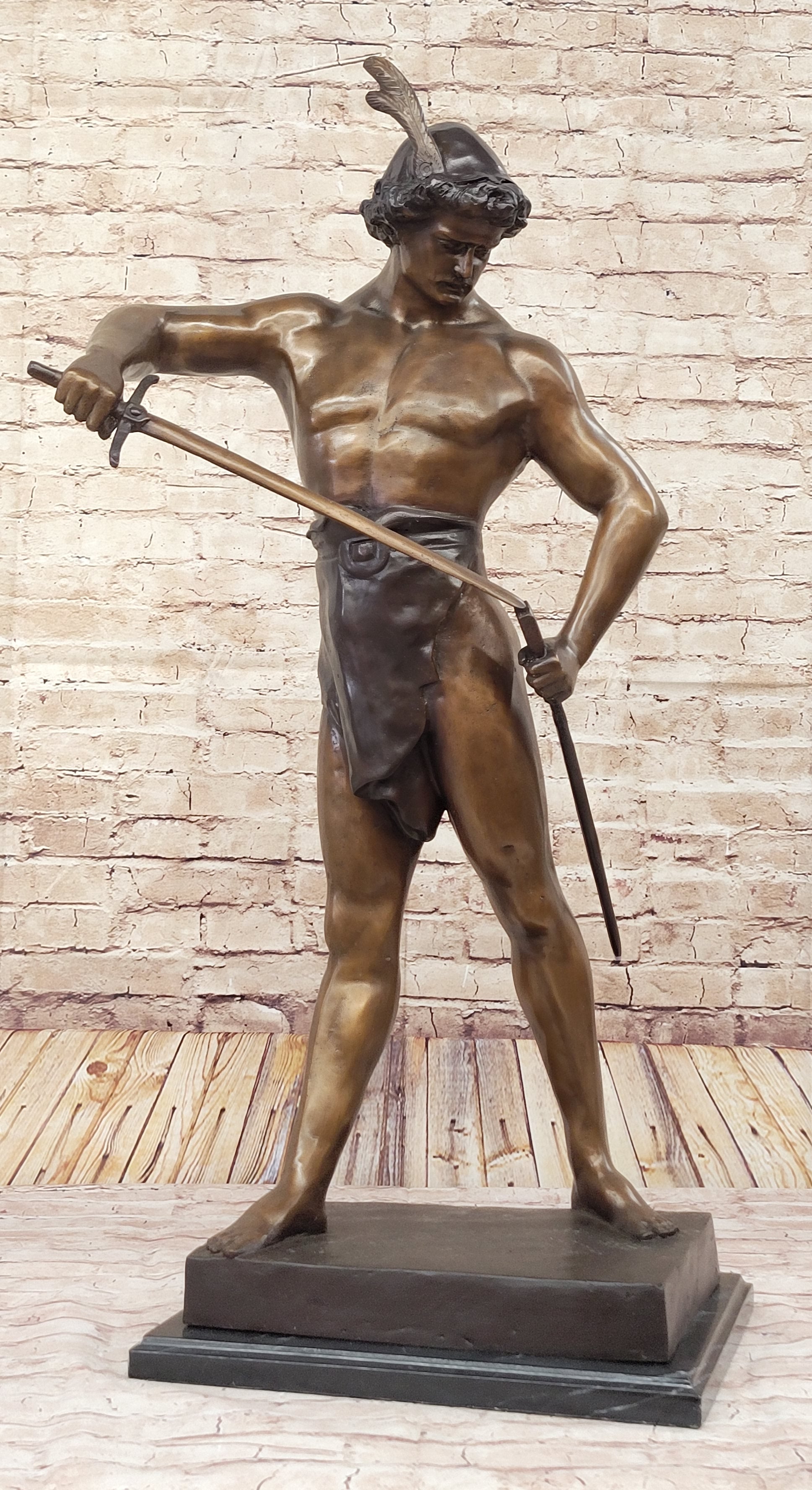Post Pugnam Picault Bronze Warrior Sheathing Sword 35" x 18"