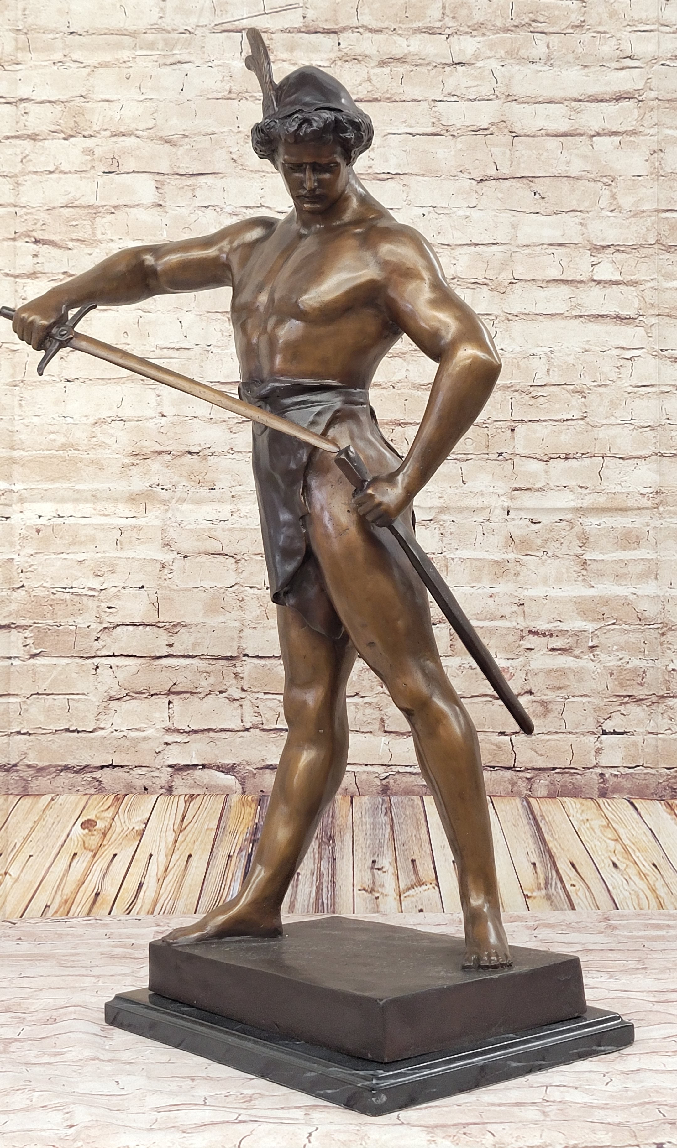 Post Pugnam Picault Bronze Warrior Sheathing Sword 35" x 18"
