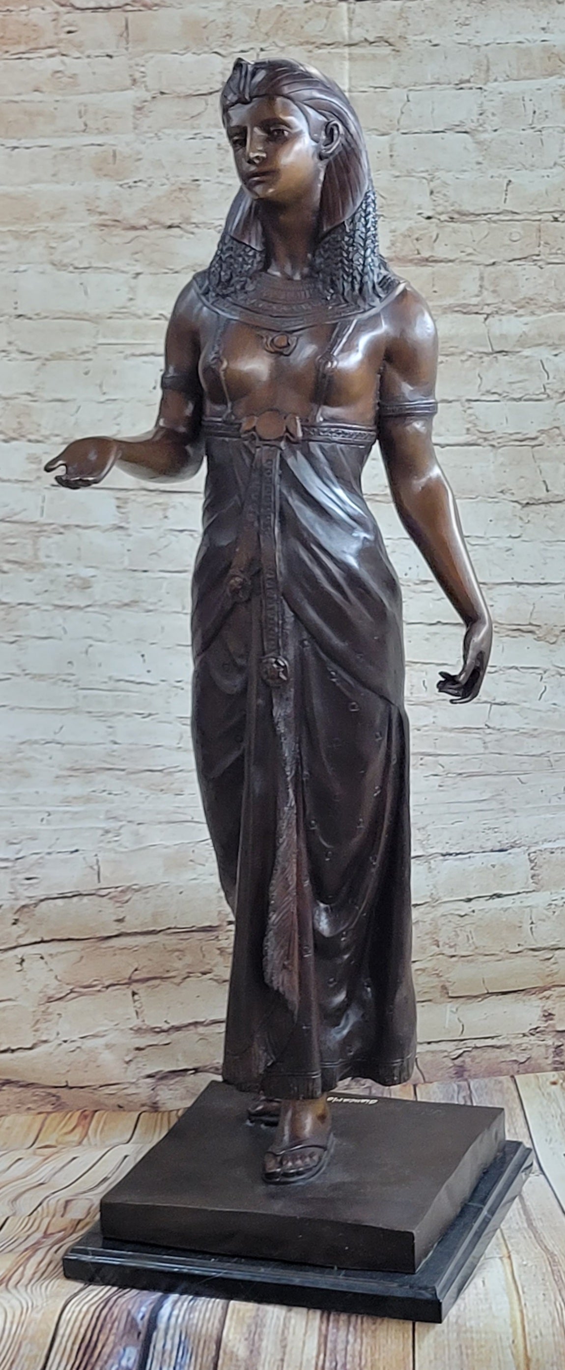 Cleopatra Egyptian Pharaoh Bronze Sculpture 34" x 11"