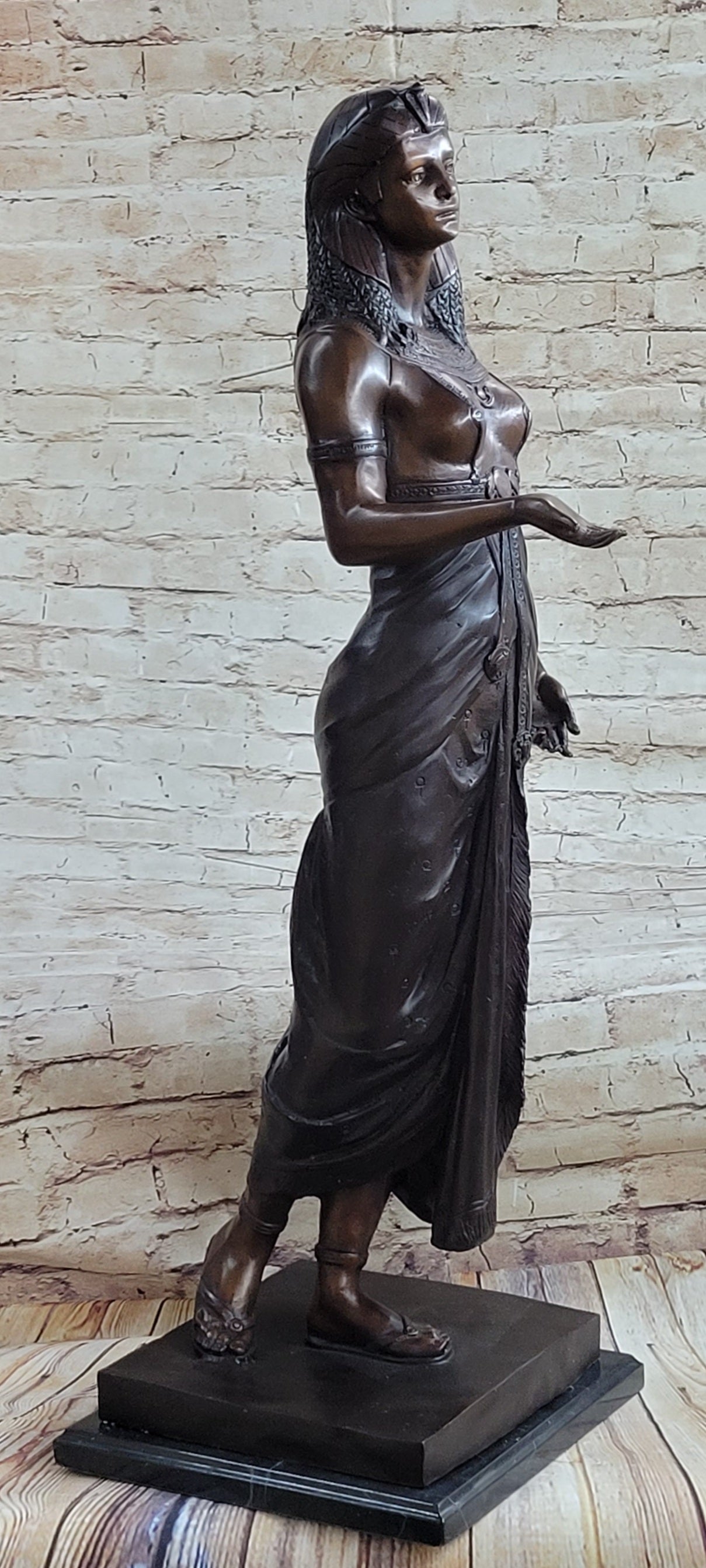 Cleopatra Egyptian Pharaoh Bronze Sculpture 34" x 11"
