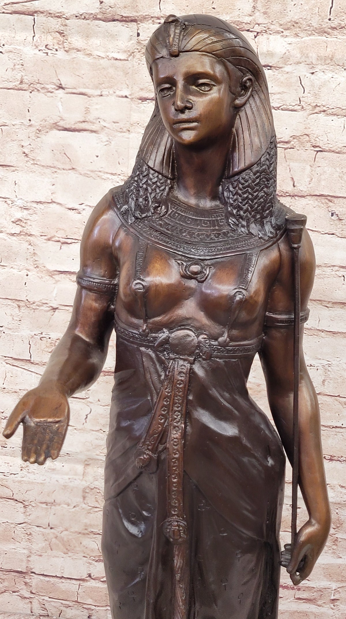 Cleopatra Egyptian Pharaoh Bronze Sculpture 34" x 11"