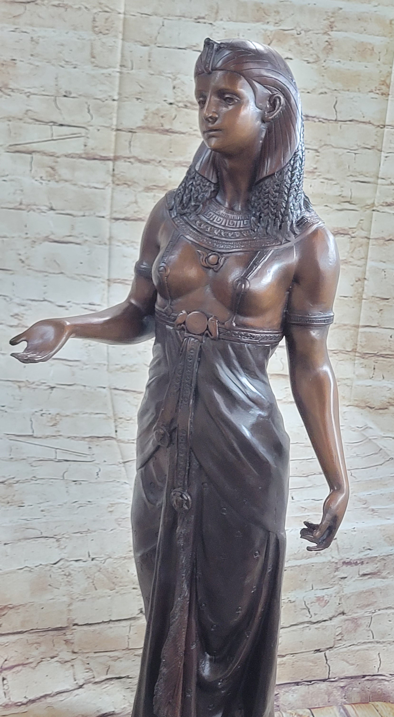 Cleopatra Egyptian Pharaoh Bronze Sculpture 34" x 11"