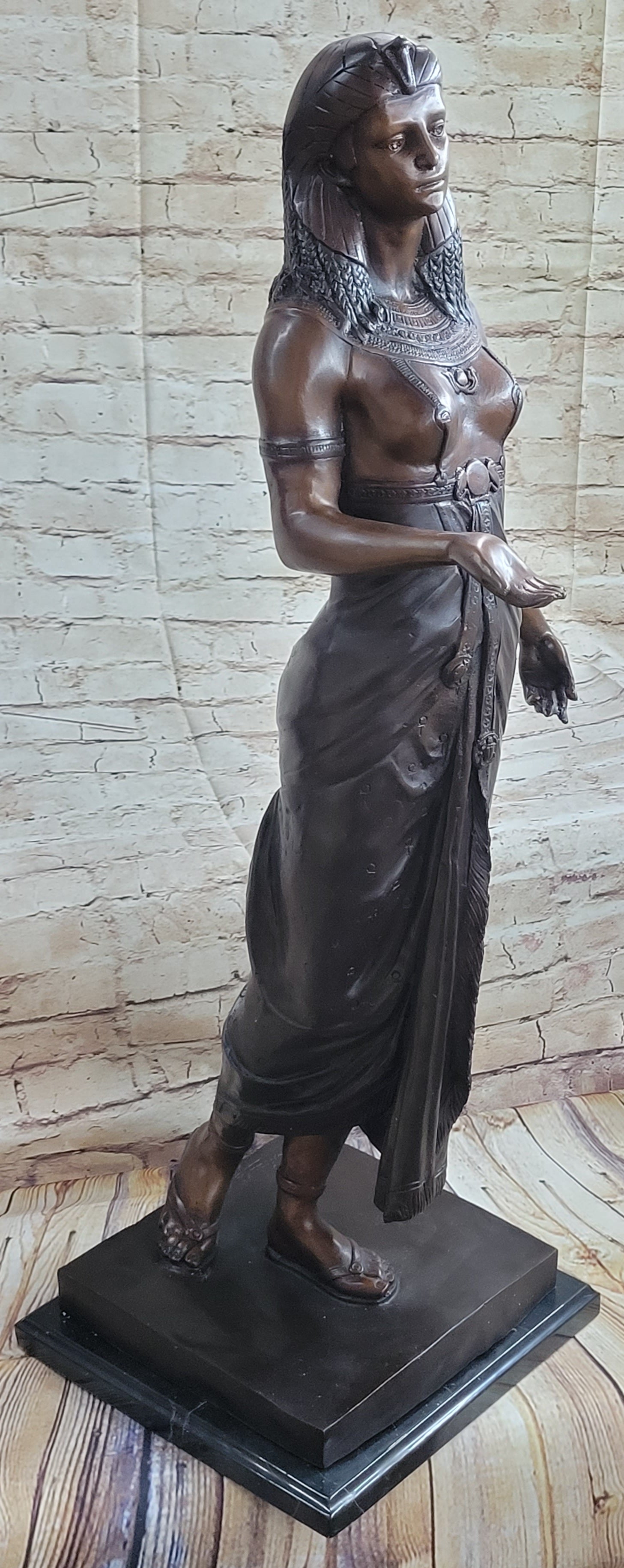 Cleopatra Egyptian Pharaoh Bronze Sculpture 34" x 11"