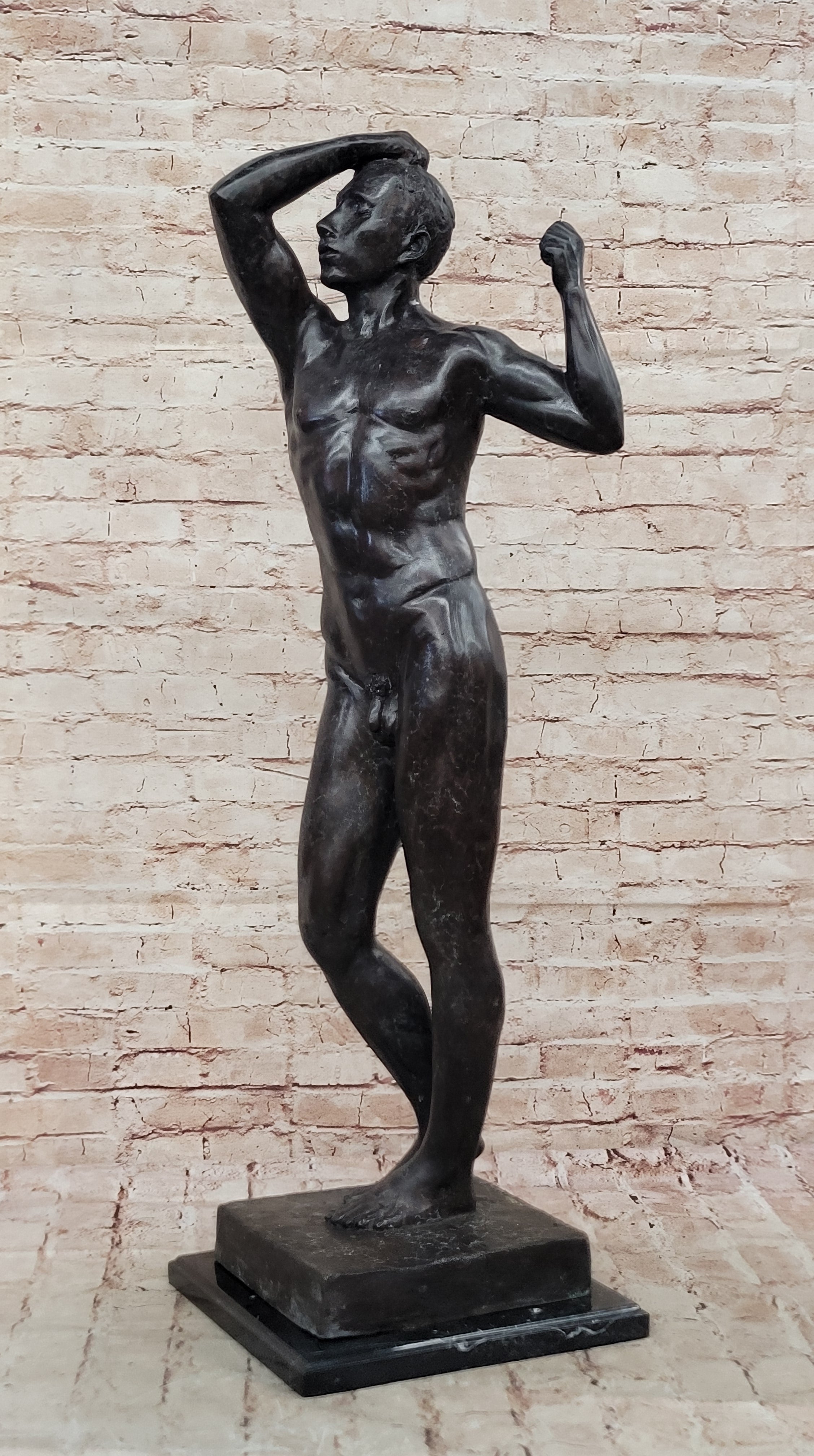Age of Bronze by Auguste Rodin Statue Sculpture Realism Nude Man Male Figure 37" x 11"