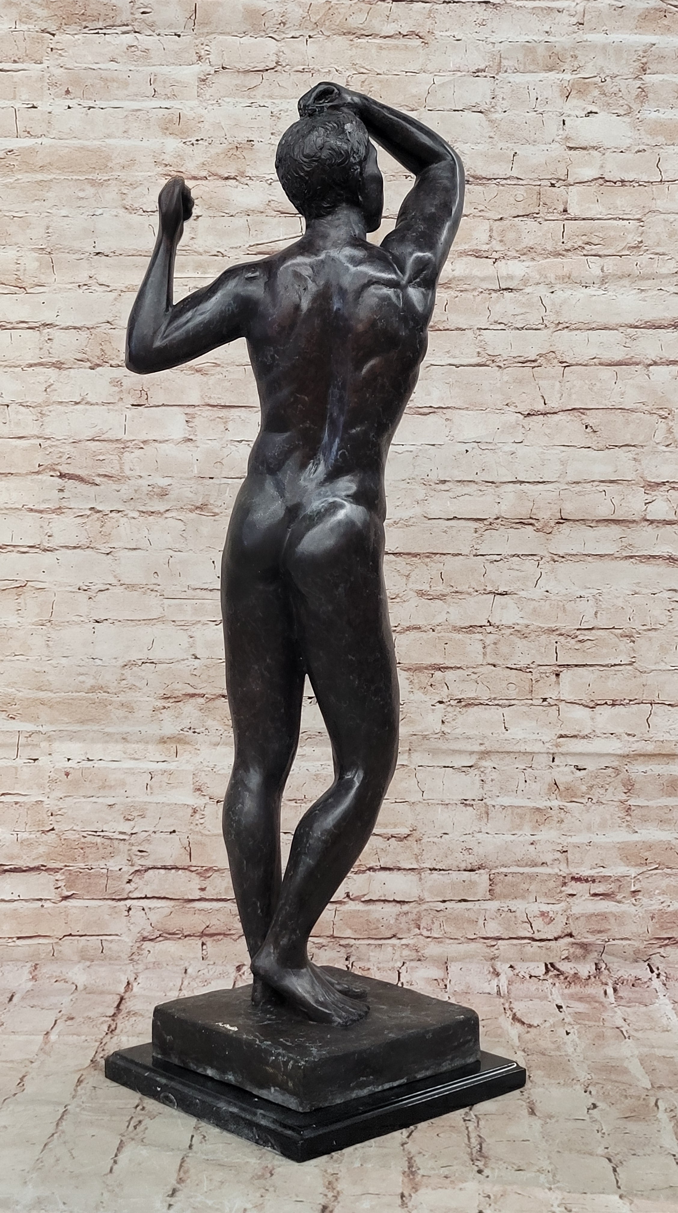 Age of Bronze by Auguste Rodin Statue Sculpture Realism Nude Man Male Figure 37" x 11"