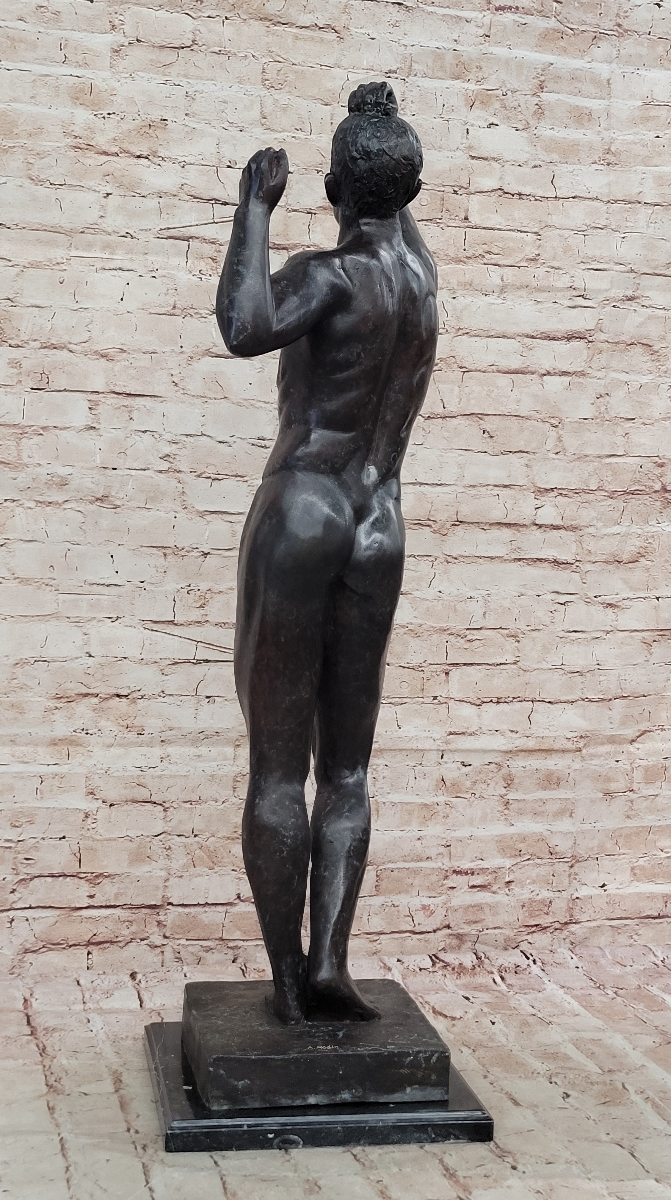 Age of Bronze by Auguste Rodin Statue Sculpture Realism Nude Man Male Figure 37" x 11"