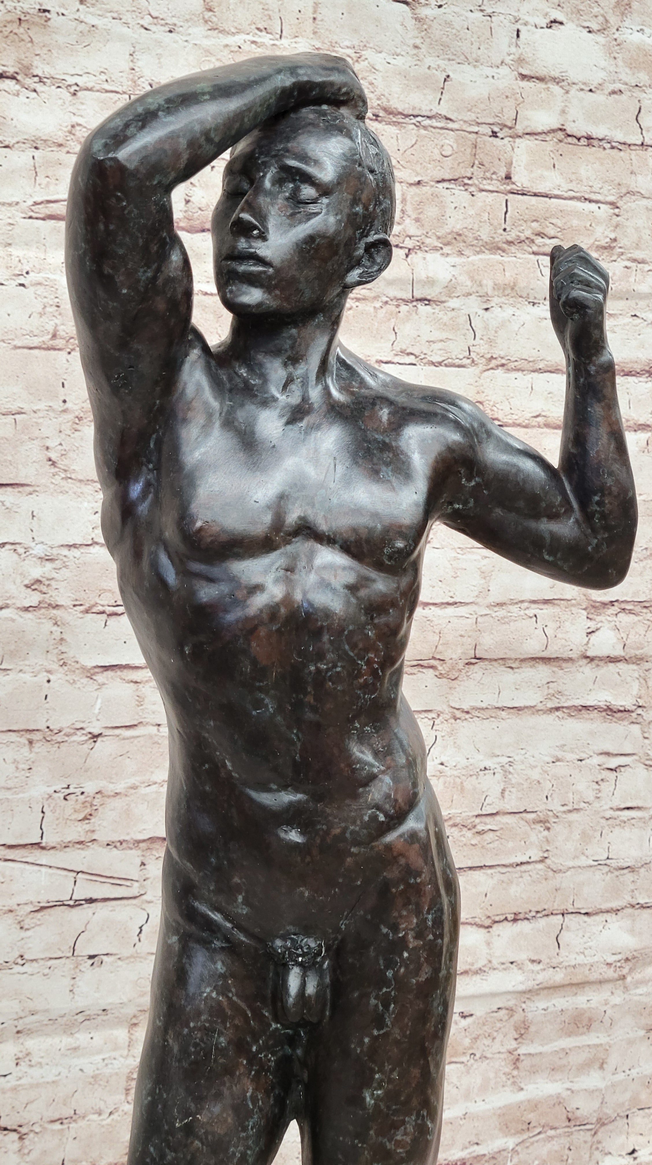 Age of Bronze by Auguste Rodin Statue Sculpture Realism Nude Man Male Figure 37" x 11"