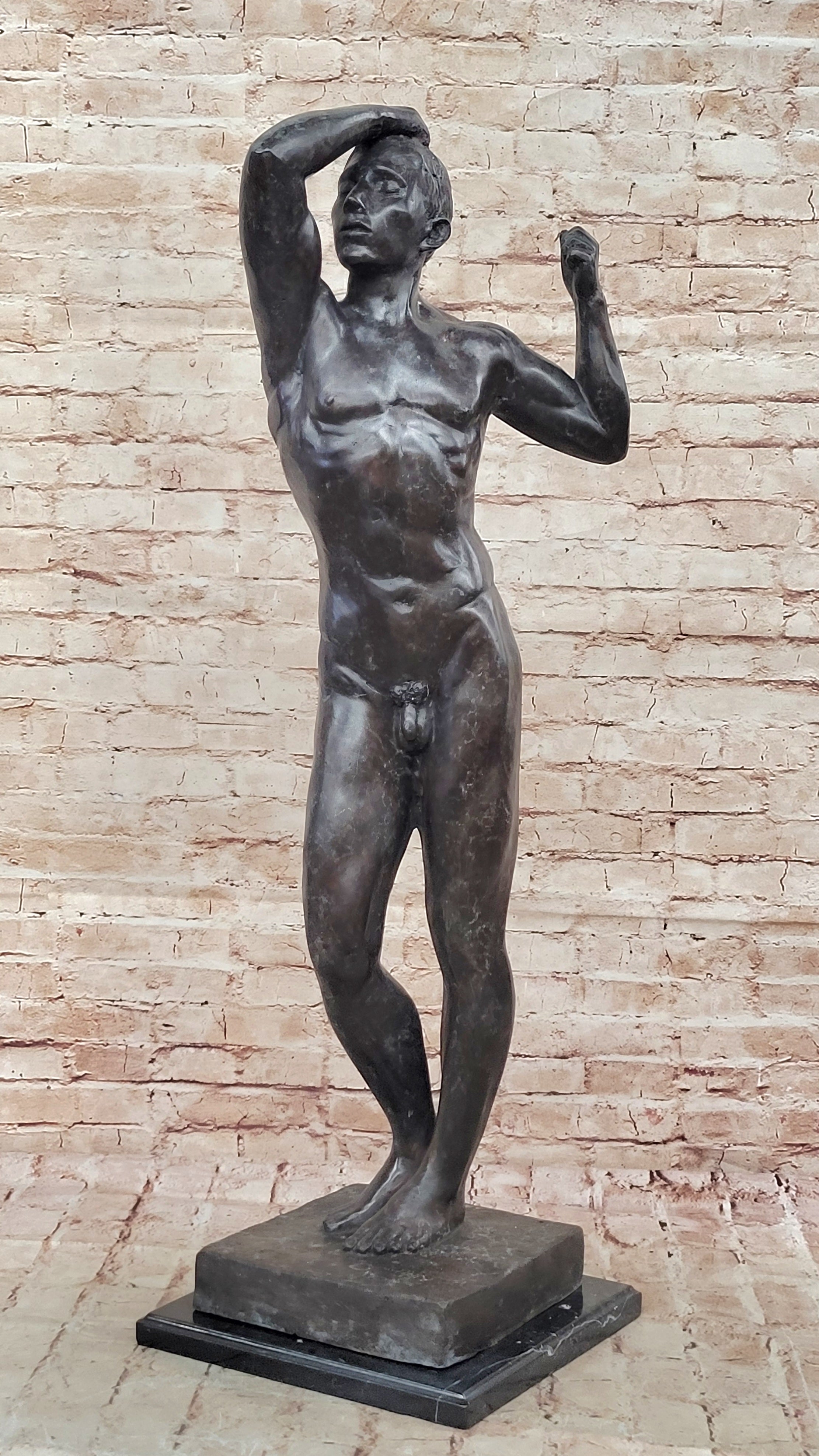 Age of Bronze by Auguste Rodin Statue Sculpture Realism Nude Man Male Figure 37" x 11"