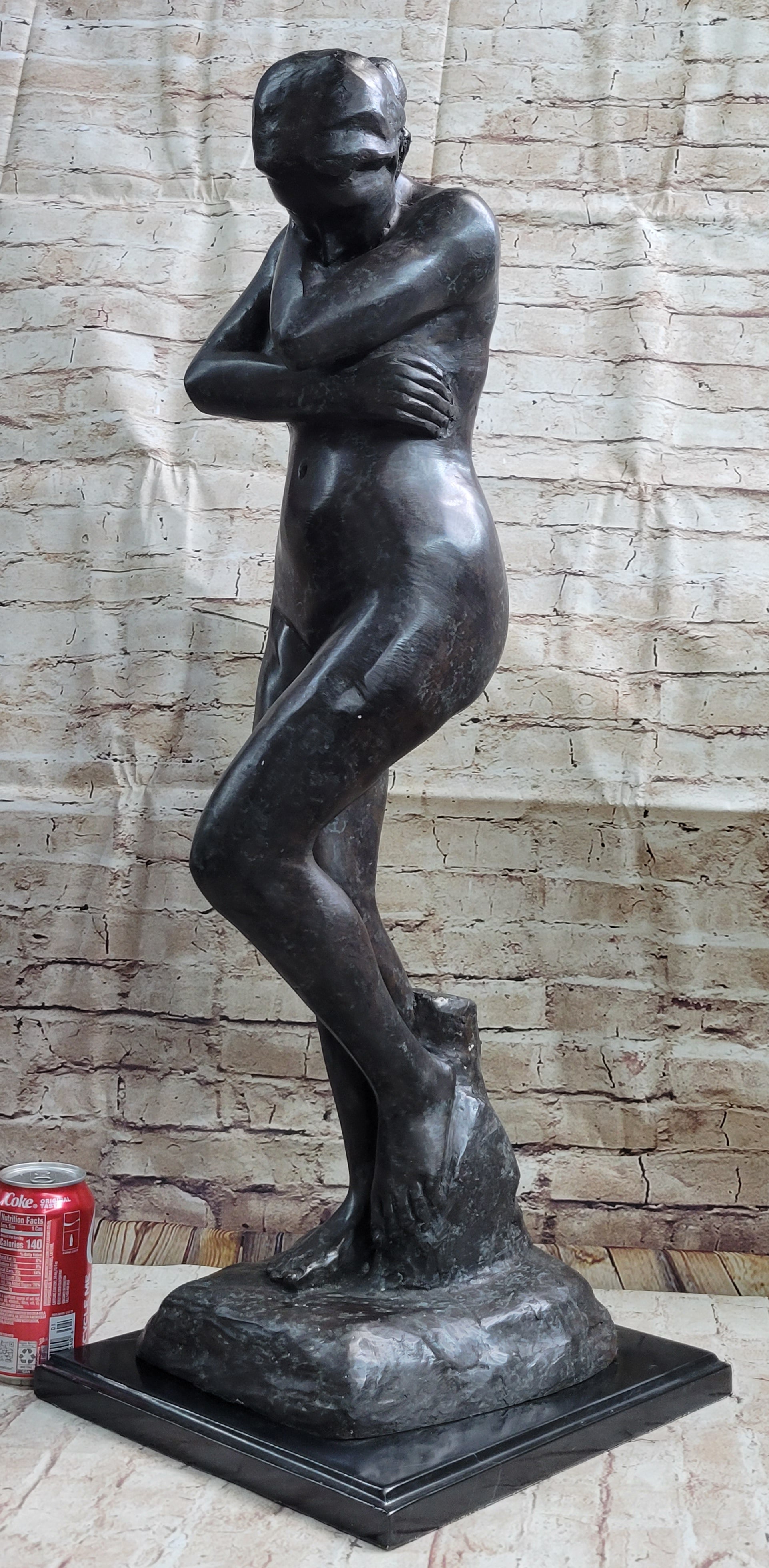 Eve by Auguste Rodin Bronze Sculpture Statue Nude Female Figure on Marble Base