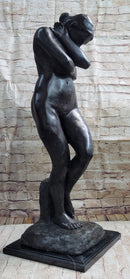 Eve by Auguste Rodin Bronze Sculpture Statue Nude Female Figure on Marble Base