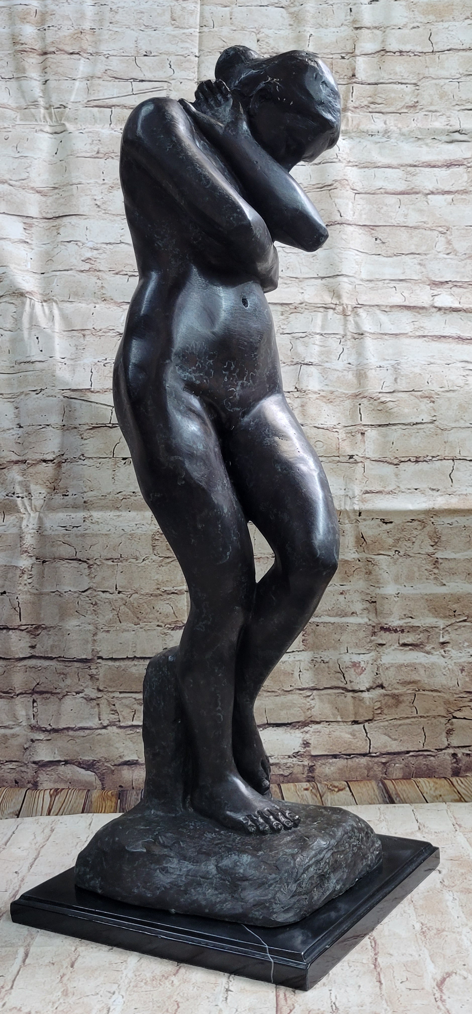 Eve by Auguste Rodin Bronze Sculpture Statue Nude Female Figure on Marble Base