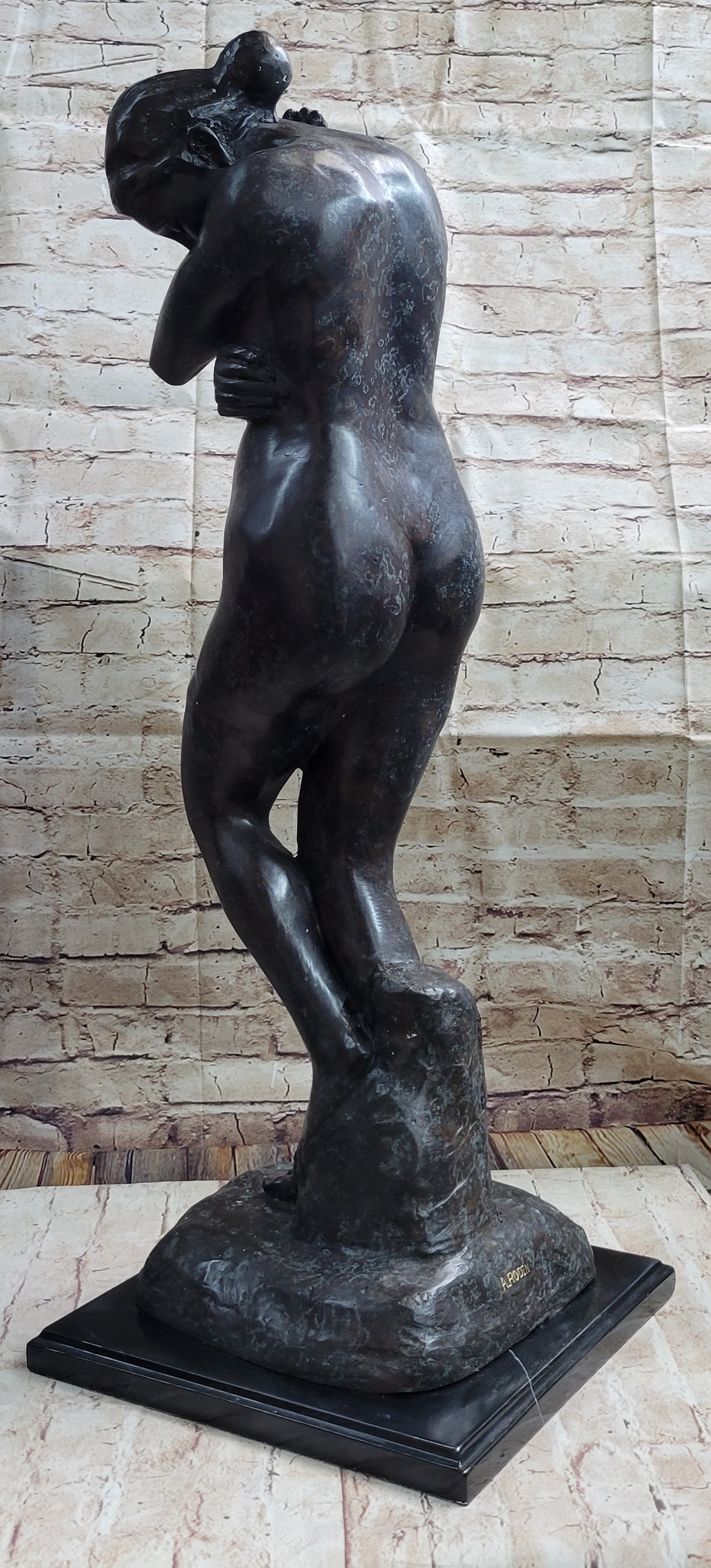 Eve by Auguste Rodin Bronze Sculpture Statue Nude Female Figure on Marble Base