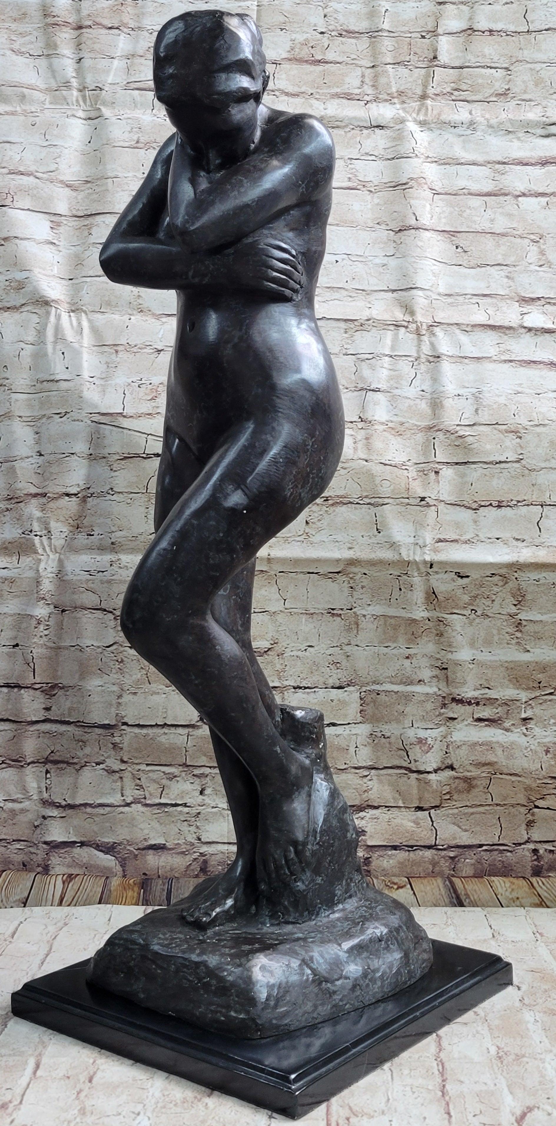 Eve by Auguste Rodin Bronze Sculpture Statue Nude Female Figure on Marble Base