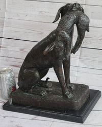 Hunting Dog Retriever w/ Rabbit Bronze Sculpture 16" x 16"