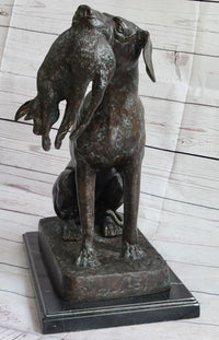 Hunting Dog Retriever w/ Rabbit Bronze Sculpture 16" x 16"