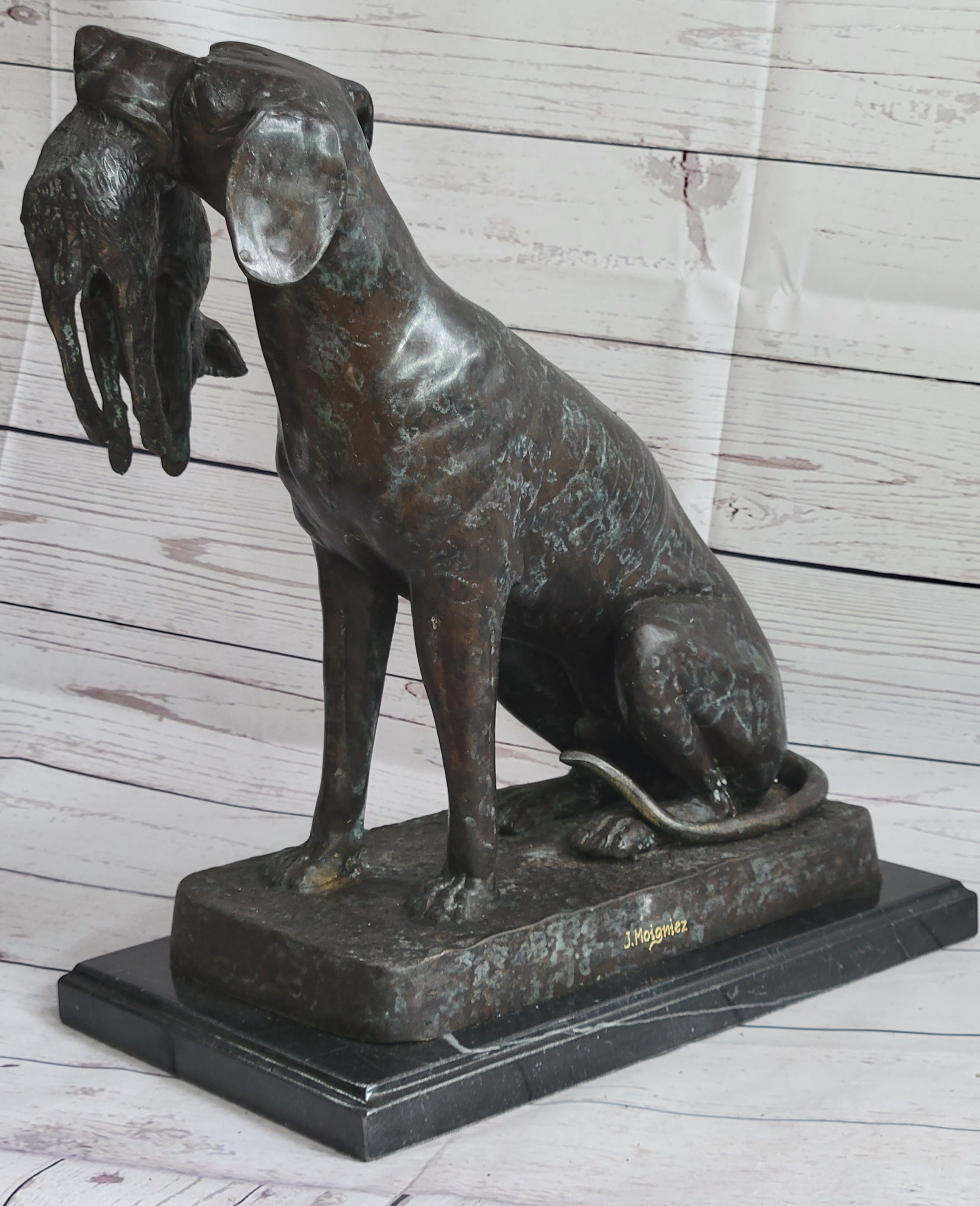 Hunting Dog Retriever w/ Rabbit Bronze Sculpture 16" x 16"
