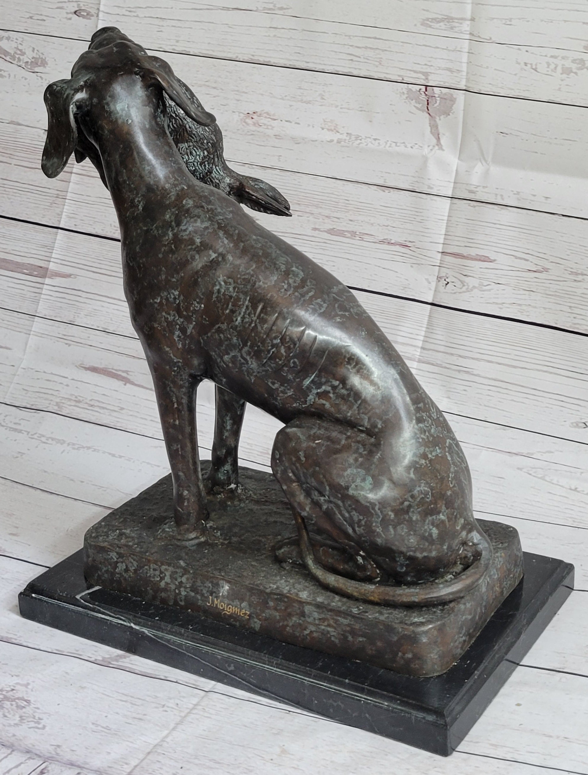 Hunting Dog Retriever w/ Rabbit Bronze Sculpture 16" x 16"
