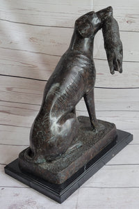 Hunting Dog Retriever w/ Rabbit Bronze Sculpture 16" x 16"