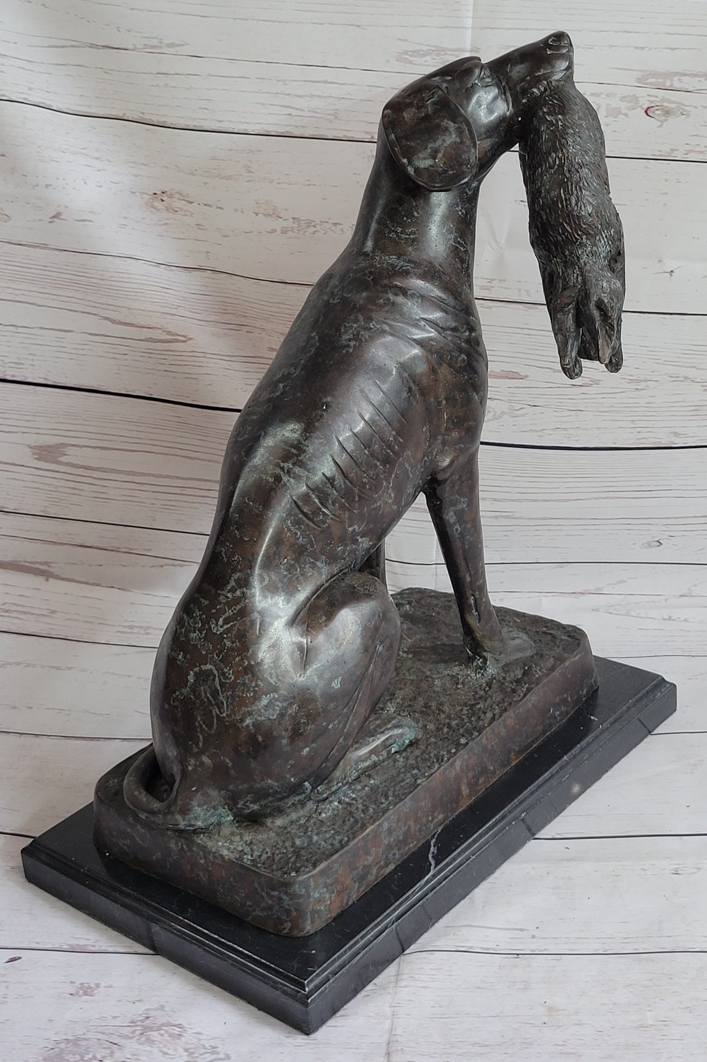 Hunting Dog Retriever w/ Rabbit Bronze Sculpture 16" x 16"