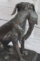 Hunting Dog Retriever w/ Rabbit Bronze Sculpture 16" x 16"