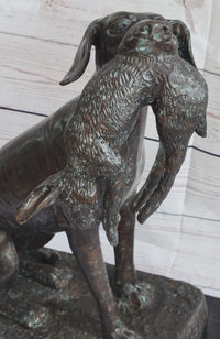 Hunting Dog Retriever w/ Rabbit Bronze Sculpture 16" x 16"
