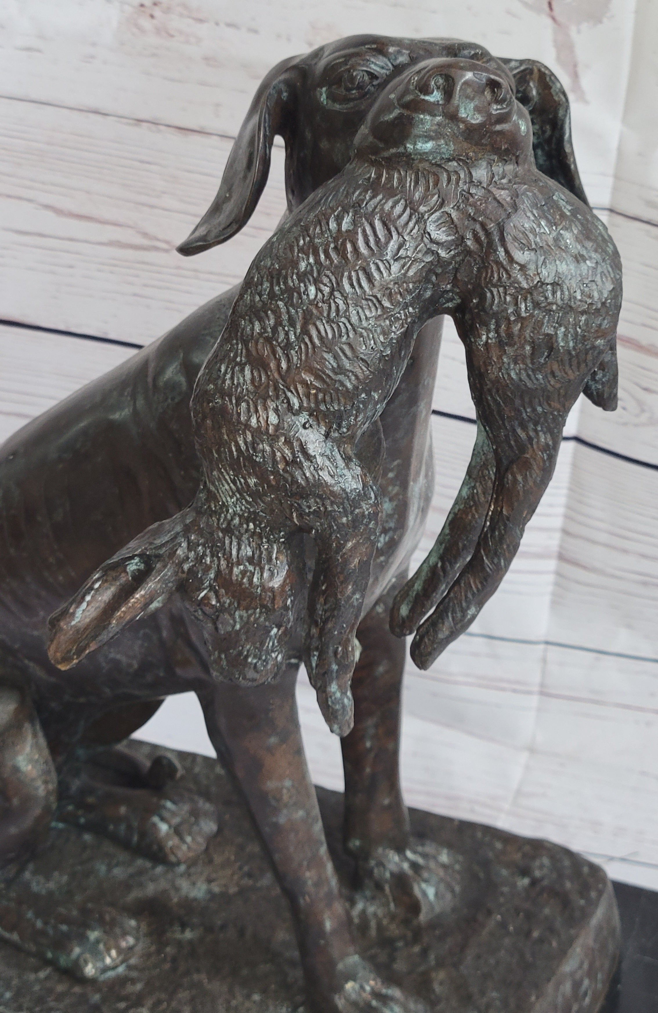 Hunting Dog Retriever w/ Rabbit Bronze Sculpture 16" x 16"