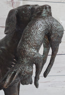 Hunting Dog Retriever w/ Rabbit Bronze Sculpture 16" x 16"