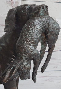 Hunting Dog Retriever w/ Rabbit Bronze Sculpture 16" x 16"