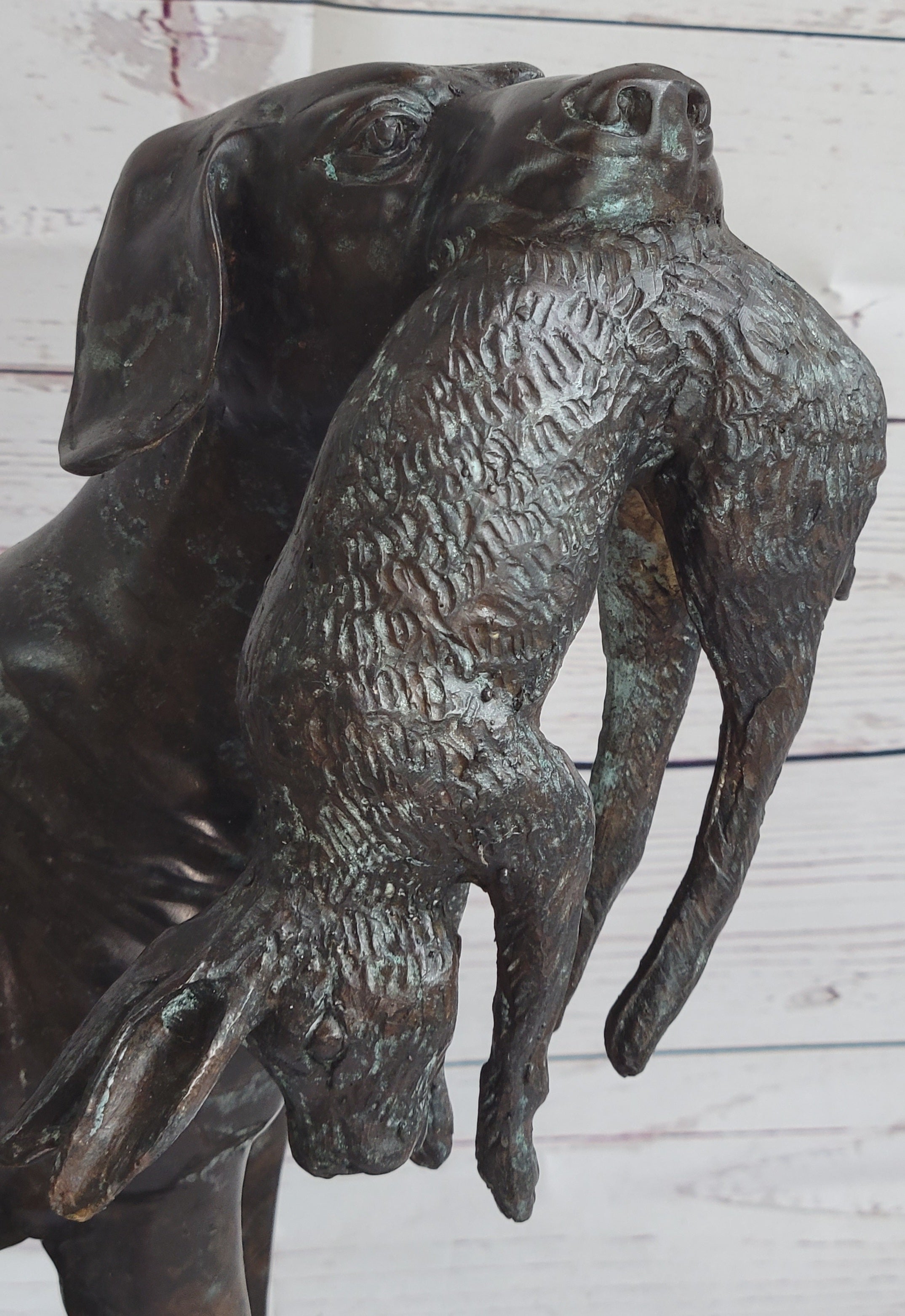 Hunting Dog Retriever w/ Rabbit Bronze Sculpture 16" x 16"