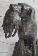 Hunting Dog Retriever w/ Rabbit Bronze Sculpture 16" x 16"