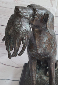 Hunting Dog Retriever w/ Rabbit Bronze Sculpture 16" x 16"