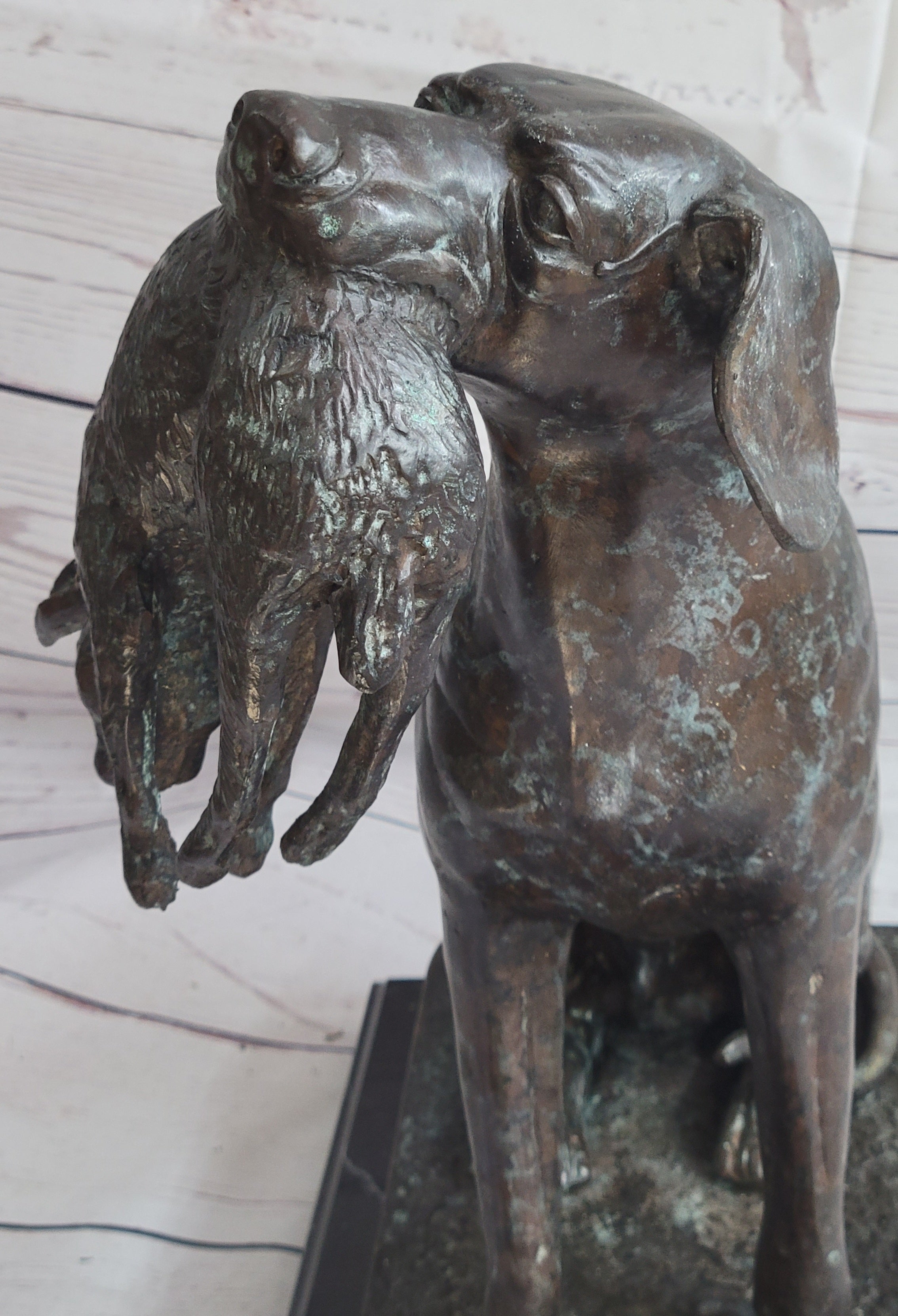 Hunting Dog Retriever w/ Rabbit Bronze Sculpture 16" x 16"
