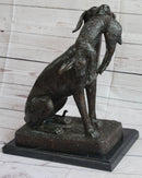 Hunting Dog Retriever w/ Rabbit Bronze Sculpture 16" x 16"