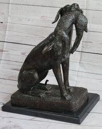 Hunting Dog Retriever w/ Rabbit Bronze Sculpture 16" x 16"