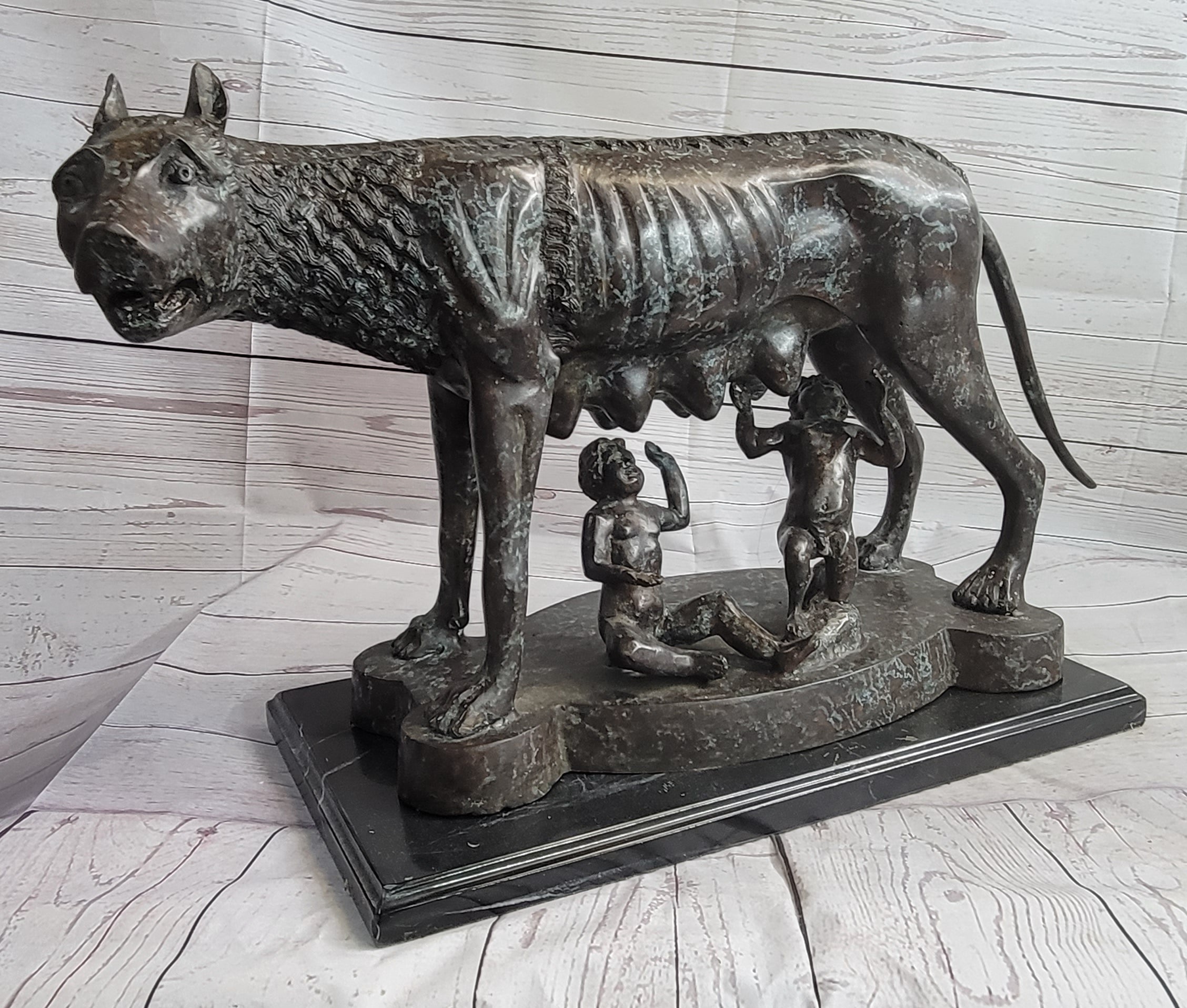 Capitoline Wolf Bronze Sculpture Romulus & Remus 16" x 23"