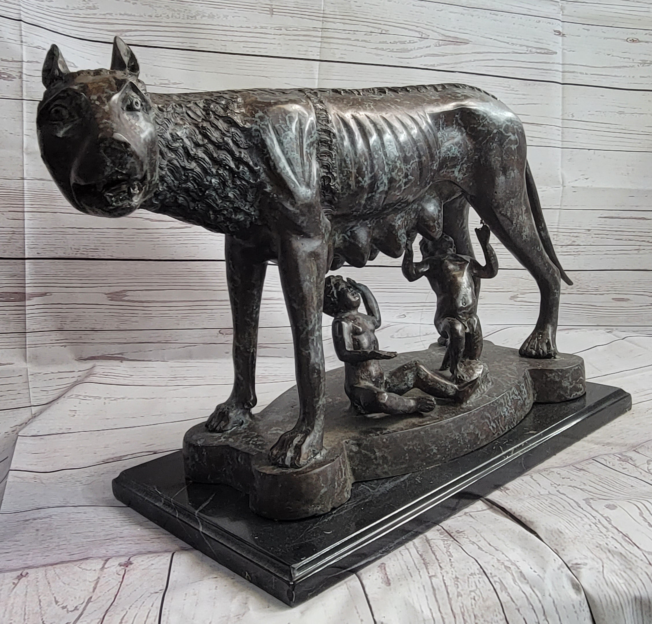Capitoline Wolf Bronze Sculpture Romulus & Remus 16" x 23"